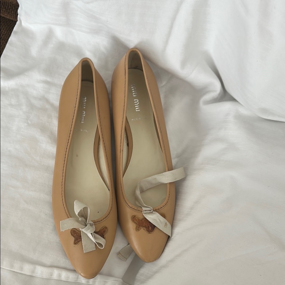 Miu Miu Tan Leather Ballet Flats
